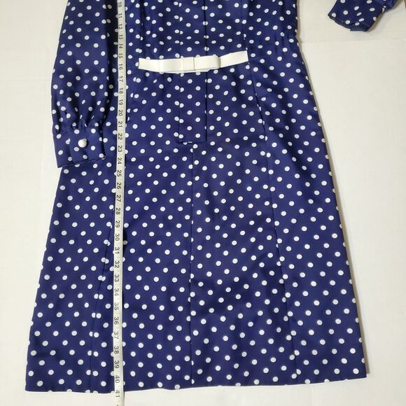 Vintage Lillie Rubin Carlye Size 12 Blue Polka Dot Midi Dress Long Sleeve Womens - Picture 8 of 14